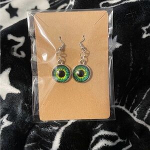 Hand-pieced Green Eye Drop Earrings